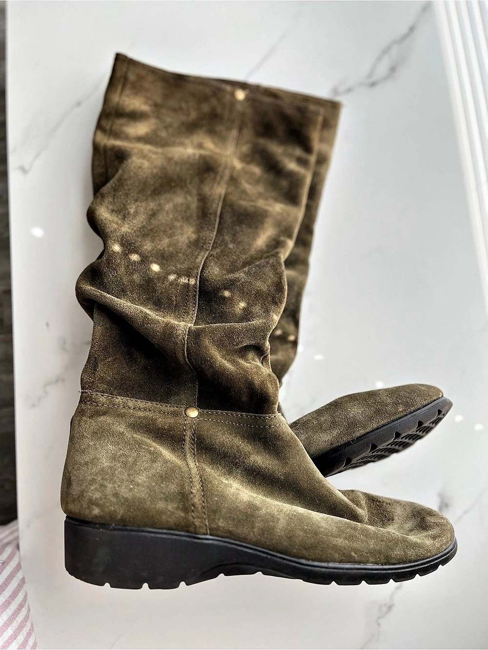 Aerosoles Women's Green Scrunched Tall Wedge Boots